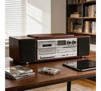 HCAUYNN Cassette Deck CD Player with USB Pitch Cordless Remote Control Built-in Stereo Speakers CD/MP3/Cassette Player, FM Radio for Vintage Home Entertainment Brown