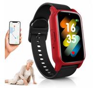 HCAUYNN Smart Watch for Elderly with GPS Tracking, Fall Alert, One-Touch SOS, SIM Card Calling, Video Call, Heart Rate Monitor, IP67 Waterproof Senior Watch Red