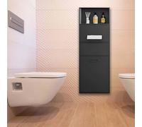 HCAUYNN Water Proof Recessed Storage Shelf,Three-Tier Structure,With Open Shelf/Stainless Steel Tissue Box/Hidden Garbage Bin,For Bathroom Black