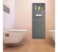 HCAUYNN Water Proof Recessed Storage Shelf,Three-Tier Structure,With Open Shelf/Stainless Steel Tissue Box/Hidden Garbage Bin,For Bathroom Grey