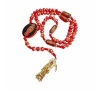 HCAXKFMMXU Black Holy Death's Necklace Wooden Santa Muerte Necklace Red Rosaries Beads Blessing Crafted Rosario de la santa muerte Prayer G