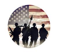 HCBPWVQA Armed Forces Day American Pattern Wall Clock 10 Inch Silent Non-Ticking Modern Clocks Battery Operated - Analog Clock Classic Round Clocks Home Decor for Office Kitchen Living Room