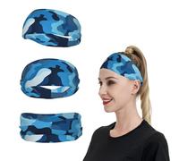 HCBPWVQA Blue Camouflage Pattern Sports Headbands for Men Women Sweatbands Moisture Wicking Workout Sweat Bands Mens Running Headband Sweat Head Bands for Tennis Stretchy Hairband