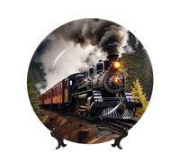 HCBPWVQA Bone China Decorative Plate for Display Ceramic Decorative Plate with Stand Steam Train Ceramic Dinner Plate Crafts 7in Ceramic Ornaments for Wall Hanging Decoration