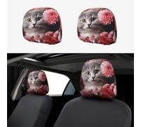 HCBPWVQA Cat in Flowers Car Headrest Cover 2 PCS, Funny Auto Front Seat Head Rest Protector, Universal Car Headrest Protector Elastic, Personalized Seat Cover Headrest Trim for Most Cars