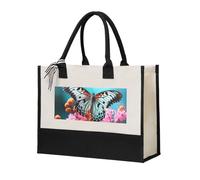 HCBPWVQA Cute Butterfly On Flowers Canvas Tote Bags Personalized Beach Bag Reusable Grocery Shopping Bag Casual Handbag Top Handle Shoulder Satchel Bags Work Purses Birthday Gifts for Women