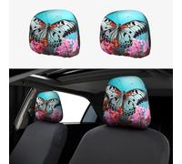 HCBPWVQA Cute Butterfly On Flowers Car Headrest Cover 2 PCS, Funny Auto Front Seat Head Rest Protector, Universal Car Headrest Protector Elastic, Personalized Seat Cover Headrest Trim for Most Cars