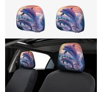 HCBPWVQA Dolphins Art Car Headrest Cover 2 PCS, Funny Auto Front Seat Head Rest Protector, Universal Car Headrest Protector Elastic, Personalized Seat Cover Headrest Trim for Most Cars