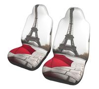 HCBPWVQA Eiffel Tower Paris Street Red Umbrella Car Seat Covers for Women Men, 2 Pcs Soft Breathable Car Seat Cushion Universal Auto Front Seats Protector Fits for Car, SUV Sedan,Truck