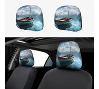 HCBPWVQA Fishing Boat Car Headrest Cover 2 PCS, Funny Auto Front Seat Head Rest Protector, Universal Car Headrest Protector Elastic, Personalized Seat Cover Headrest Trim for Most Cars
