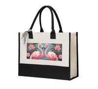 HCBPWVQA Flock of Tropical Flamingos Canvas Tote Bags Personalized Beach Bag Reusable Grocery Shopping Bag Casual Handbag Top Handle Shoulder Satchel Bags Work Purses Birthday Gifts for Women