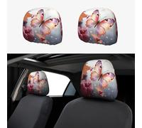HCBPWVQA Floral with Butterfly Car Headrest Cover 2 PCS, Funny Auto Front Seat Head Rest Protector, Universal Car Headrest Protector Elastic, Personalized Seat Cover Headrest Trim for Most Cars