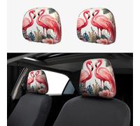 HCBPWVQA Floral with Flamingo Car Headrest Cover 2 PCS, Funny Auto Front Seat Head Rest Protector, Universal Car Headrest Protector Elastic, Personalized Seat Cover Headrest Trim for Most Cars