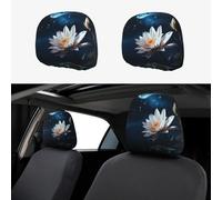 HCBPWVQA Flower and Moon Car Headrest Cover 2 PCS, Funny Auto Front Seat Head Rest Protector, Universal Car Headrest Protector Elastic, Personalized Seat Cover Headrest Trim for Most Cars