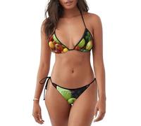 HCBPWVQA Fresh Fruits and Vegetables Women's Bikini Set 2 Piece Swimsuit Adjustable Ties Sexy Bathing Suit for Pool Beach, Black, S