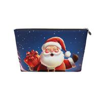 HCBPWVQA Leather Makeup Bag for Women Travel Cosmetic Bags with Zipper Pouch Christmas Santa Claus Toiletry Bag Makeup Organizer Case, Wide-open Pouch Purse - Mom Gifts for Birthday & Christmas, Gold