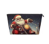 HCBPWVQA Leather Makeup Bag for Women Travel Cosmetic Bags with Zipper Pouch Santa Claus Biker Riding Toiletry Bag Makeup Organizer Case, Wide-open Pouch Purse - Mom Gifts for Birthday & Christmas