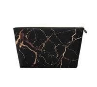 HCBPWVQA Leather Makeup Bag for Women Travel Toiletry Bag Black Gold Marble Cosmetic Bag Large Makeup Pouch with Zipper, Gold, One Size