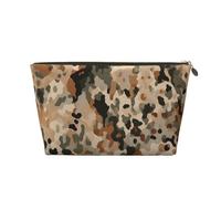 HCBPWVQA Leather Makeup Bag for Women Travel Toiletry Bag Brown and Leopard Print Camouflage Cosmetic Bag Large Makeup Pouch with Zipper, Gold, One Size