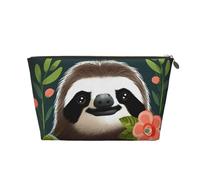 HCBPWVQA Leather Makeup Bag for Women Travel Toiletry Bag Cute Sloth Cosmetic Bag Large Makeup Pouch with Zipper, Gold, One Size