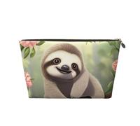 HCBPWVQA Leather Makeup Bag for Women Travel Toiletry Bag Cute Sloth Cosmetic Bag Large Makeup Pouch with Zipper, Gold, One Size