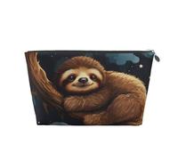 HCBPWVQA Leather Makeup Bag for Women Travel Toiletry Bag Cute Sloths Sleeping Cosmetic Bag Large Makeup Pouch with Zipper, Silver, One Size