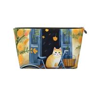HCBPWVQA Leather Makeup Bag for Women Travel Toiletry Bag Flower Bicycle Cat Cosmetic Bag Large Makeup Pouch with Zipper, Gold, One Size
