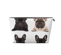 HCBPWVQA Leather Makeup Bag for Women Travel Toiletry Bag french bulldog Cosmetic Bag Large Makeup Pouch with Zipper, Silver, One Size