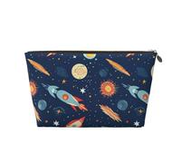 HCBPWVQA Leather Makeup Bag for Women Travel Toiletry Bag Rocket in Space Cosmetic Bag Large Makeup Pouch with Zipper, Gold, One Size