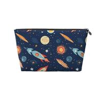 HCBPWVQA Leather Makeup Bag for Women Travel Toiletry Bag Rocket in Space Cosmetic Bag Large Makeup Pouch with Zipper, Silver, One Size