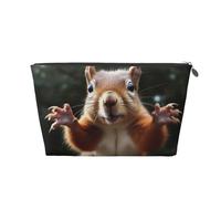 HCBPWVQA Leather Makeup Bag for Women Travel Toiletry Bag Squirrel Funny Animal Cosmetic Bag Large Makeup Pouch with Zipper, Silver, One Size