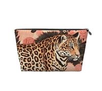 HCBPWVQA Leather Makeup Bag for Women Travel Toiletry Bag Striped Leopard Cosmetic Bag Large Makeup Pouch with Zipper, Silver, One Size