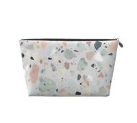 HCBPWVQA Leather Makeup Bag for Women Travel Toiletry Bag Terrazzo Marble Pastel Cosmetic Bag Large Makeup Pouch with Zipper, Silver, One Size