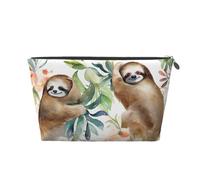 HCBPWVQA Leather Makeup Bag for Women Travel Toiletry Bag Watercolor Sloth Cosmetic Bag Large Makeup Pouch with Zipper, Silver, One Size