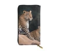 HCBPWVQA Leather Wallet for Women Men Clutch Wallets Money Case Large Credit Card Holder African Leopard on Rock Wallets with Zipper Phone Holder Long Travel Purse, Black, One Size, Casual