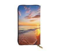HCBPWVQA Leather Wallet for Women Men Clutch Wallets Money Case Large Credit Card Holder Beautiful Tropical Sunrise on The Beach Wallets with Zipper Phone Holder Long Travel Purse, Black, One Size,