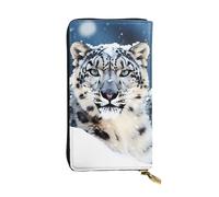 HCBPWVQA Leather Wallet for Women Men Clutch Wallets Money Case Large Credit Card Holder Blue eyed snow leopard Wallets with Zipper Phone Holder Long Travel Purse, Black, One Size, Casual
