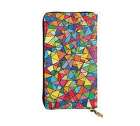 HCBPWVQA Leather Wallet for Women Men Clutch Wallets Money Case Large Credit Card Holder Bright Geometric Shapes Wallets with Zipper Phone Holder Long Travel Purse, Black, One Size, Casual