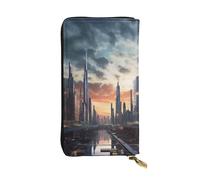 HCBPWVQA Leather Wallet for Women Men Clutch Wallets Money Case Large Credit Card Holder City Scape Wallets with Zipper Phone Holder Long Travel Purse, Black, One Size, Casual