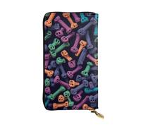 HCBPWVQA Leather Wallet for Women Men Clutch Wallets Money Case Large Credit Card Holder Colored Bones Wallets with Zipper Phone Holder Long Travel Purse, Black, One Size, Casual