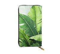 HCBPWVQA Leather Wallet for Women Men Clutch Wallets Money Case Large Credit Card Holder Cute Banana Leaves Wallets with Zipper Phone Holder Long Travel Purse, Black, One Size, Casual