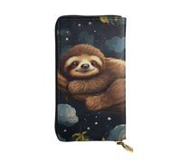 HCBPWVQA Leather Wallet for Women Men Clutch Wallets Money Case Large Credit Card Holder Cute Sloths Sleeping Wallets with Zipper Phone Holder Long Travel Purse, Black, One Size, Casual