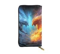 HCBPWVQA Leather Wallet for Women Men Clutch Wallets Money Case Large Credit Card Holder Fire VS Ice Art Wallets with Zipper Phone Holder Long Travel Purse, Black, One Size, Casual
