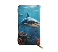 HCBPWVQA Leather Wallet for Women Men Clutch Wallets Money Case Large Credit Card Holder Fish Sharks Coral Wallets with Zipper Phone Holder Long Travel Purse, Black, One Size, Casual