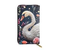 HCBPWVQA Leather Wallet for Women Men Clutch Wallets Money Case Large Credit Card Holder Floral Swan Wallets with Zipper Phone Holder Long Travel Purse, Black, One Size, Casual