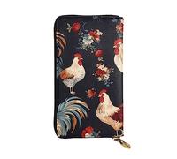 HCBPWVQA Leather Wallet for Women Men Clutch Wallets Money Case Large Credit Card Holder French Roosters Wallets with Zipper Phone Holder Long Travel Purse, Black, One Size, Casual