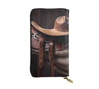 HCBPWVQA Leather Wallet for Women Men Clutch Wallets Money Case Large Credit Card Holder Horse Saddle with a Cowboy Hat Wild Wallets with Zipper Phone Holder Long Travel Purse, Black, One Size, Casual