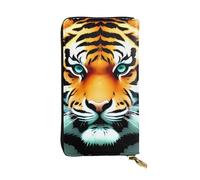 HCBPWVQA Leather Wallet for Women Men Clutch Wallets Money Case Large Credit Card Holder Little Fat Tiger Head Wallets with Zipper Phone Holder Long Travel Purse, Black, One Size, Casual