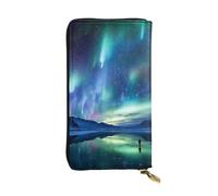HCBPWVQA Leather Wallet for Women Men Clutch Wallets Money Case Large Credit Card Holder Northern Lights Wallets with Zipper Phone Holder Long Travel Purse, Black, One Size, Casual