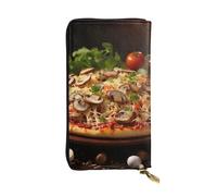 HCBPWVQA Leather Wallet for Women Men Clutch Wallets Money Case Large Credit Card Holder Pizza with Mushrooms and Tomatoes on Top Wallets with Zipper Phone Holder Long Travel Purse, Black, One Size,